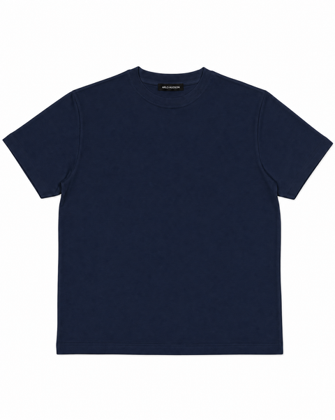 Navy Mercerised Cotton Fitted T-Shirt